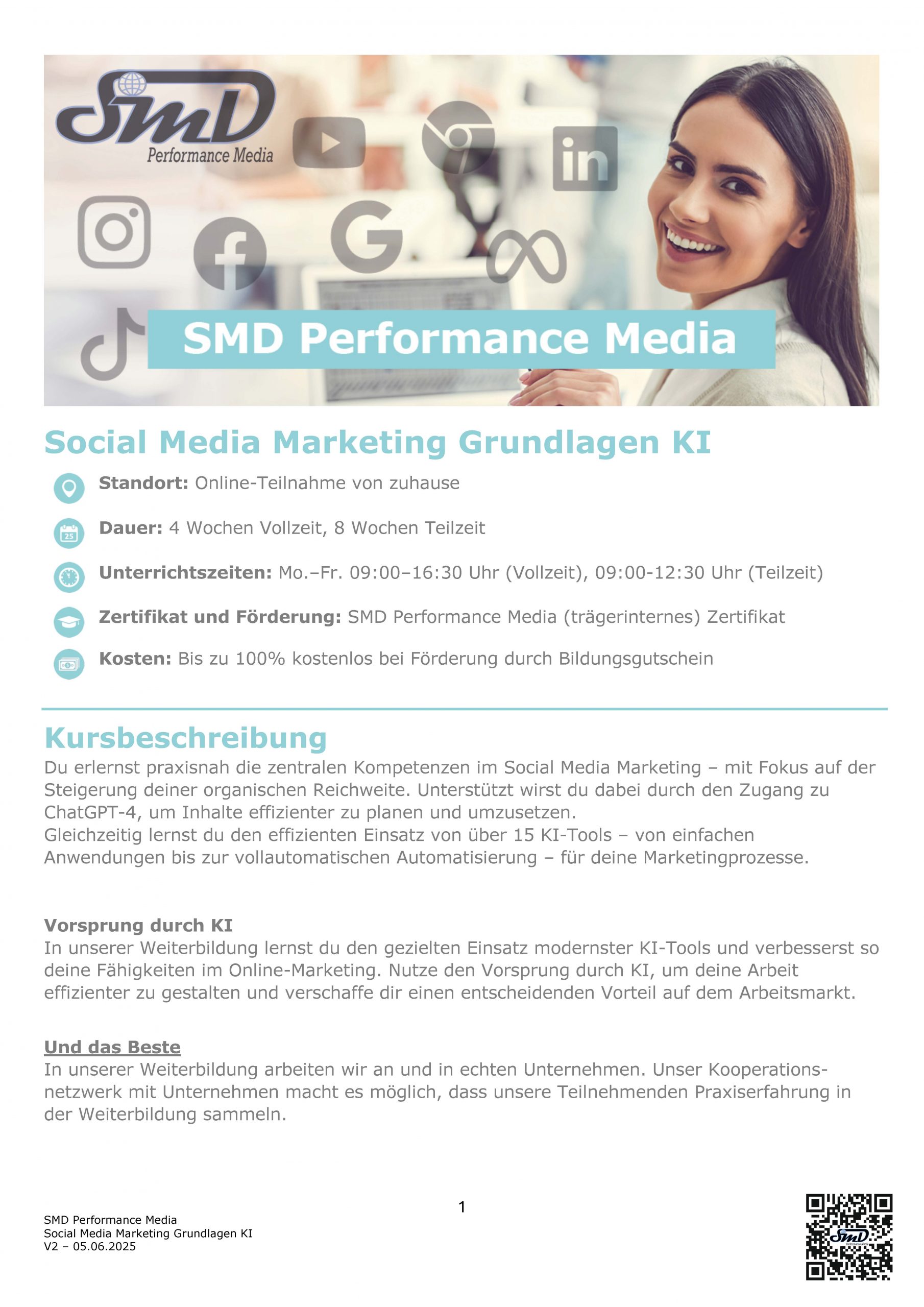 Flyer zum Kurs Social Media Marketing Grundlagen KI